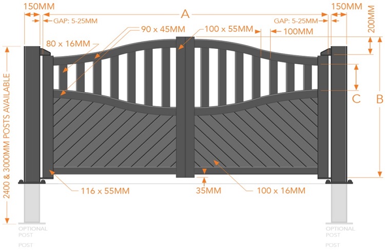 Dorset aluminium gates component sizes